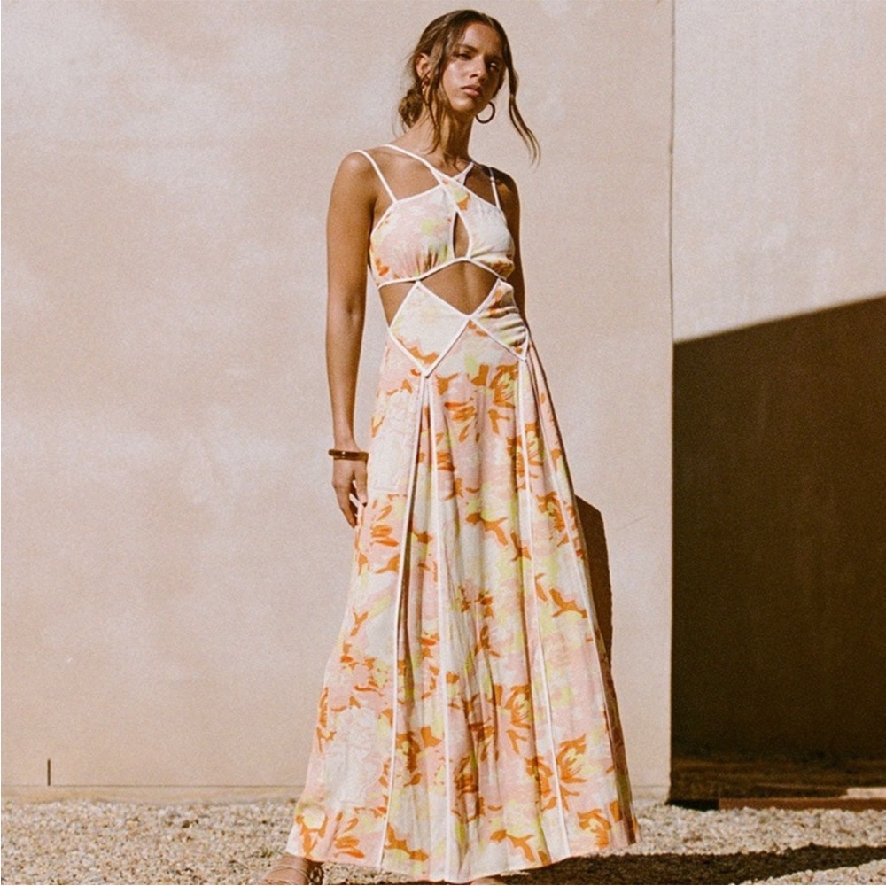 Sabo Skirt Orange and Cream Maxi Dress